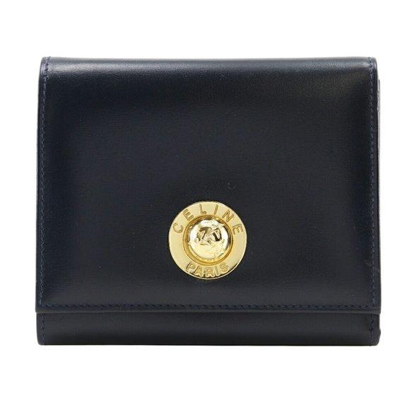 Celine Star Ball Tri-fold Wallet, Navy Blue, Snap Buttons, Women's - Picture 1 of 10